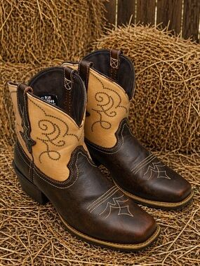 Justin Gypsy Western Cowgirl Boots Brown Tan Square Toe Size 9.5B EUC